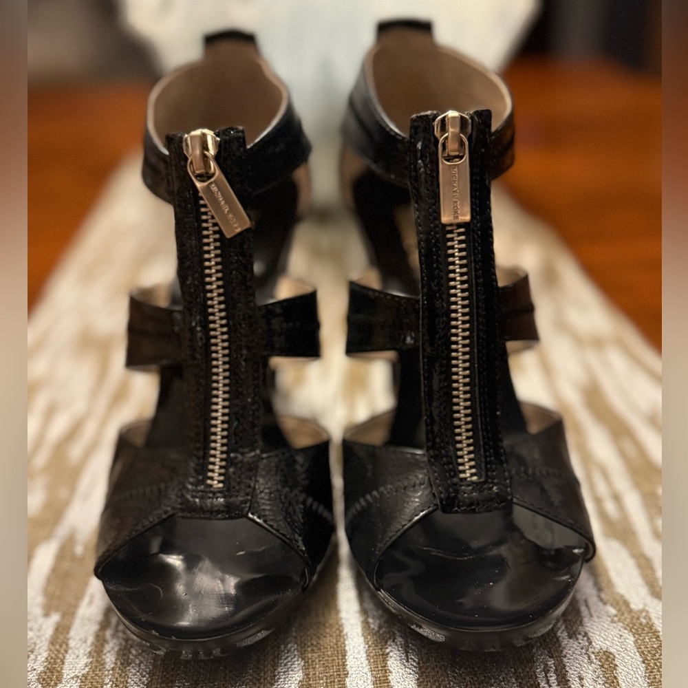Michael Kors Black Patent Leather Zip Up Heels